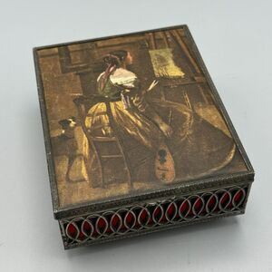 Vtg Footed Ornate Articulated Sides Hinged Trinket Box The Artist Studio Fabric